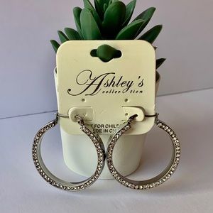 Stainless Steel Hoop Earrings w/ Rhinestones